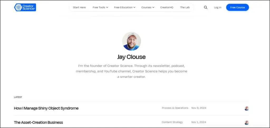 Jay Clouse image on Creator Science webpage