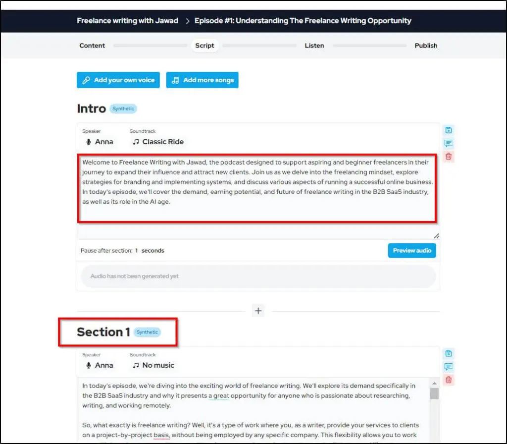 Red box around Intro copy
Red box around Section 1