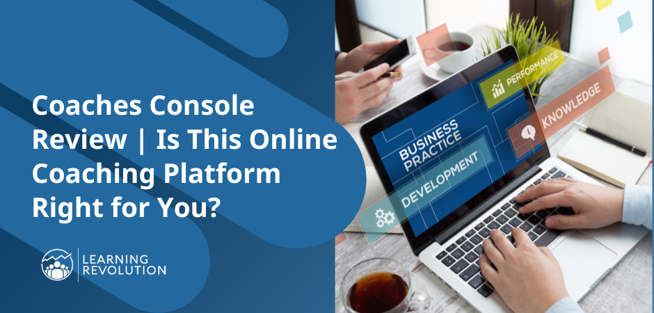 Coaches Console Review | Is This Online Coaching Platform Right for You? next to image of someone typing on a laptop