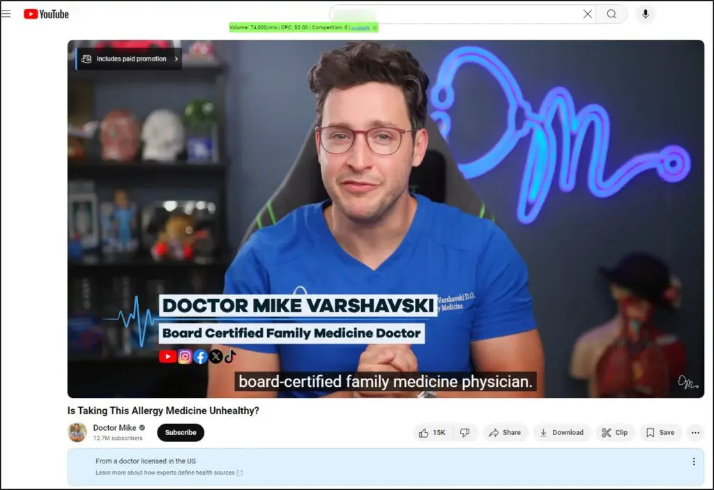 Image of Doctor Mike Varshavski on his channel
