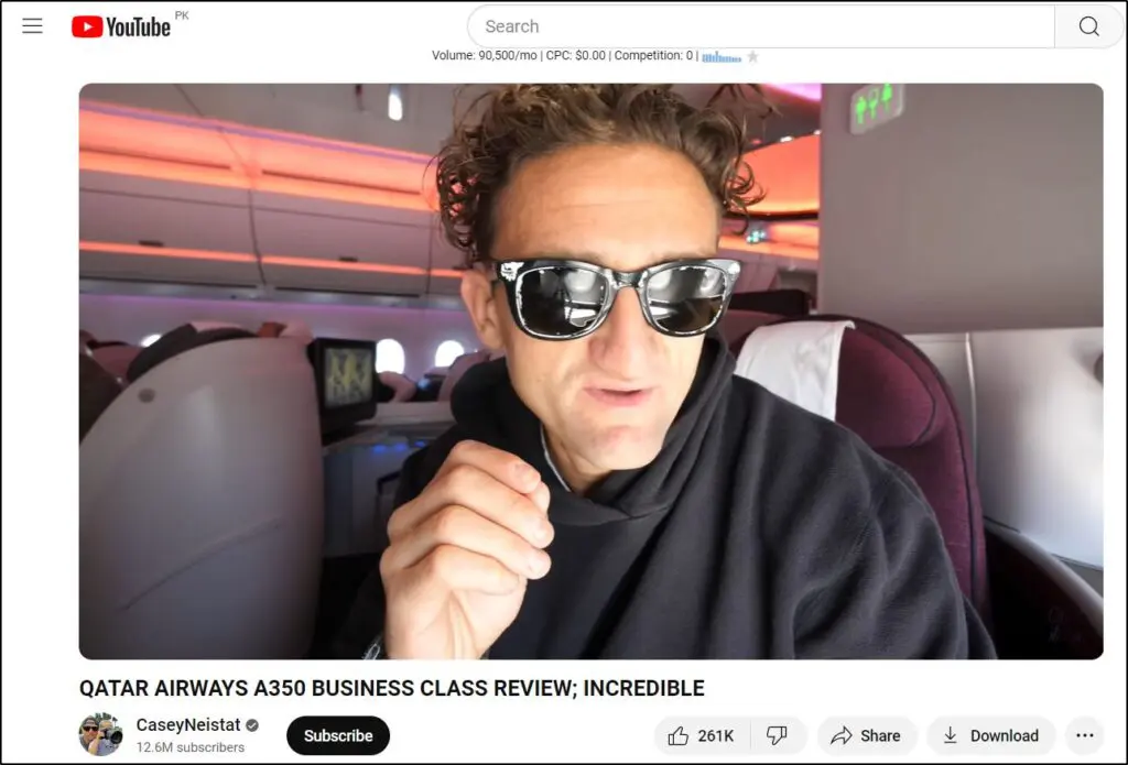 Casey Neistat on an airplane on YouTube channel