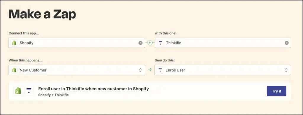 Make a Zap screenshot
Connect this app Shopify