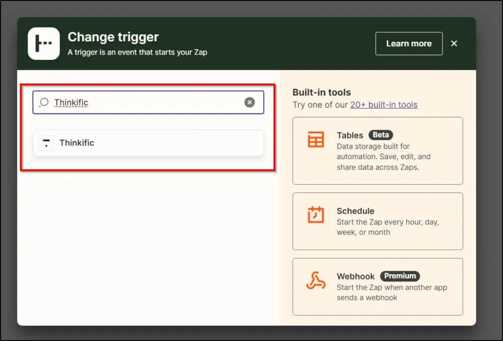 Visual Instructions
Red box around Thinkific in search bar
