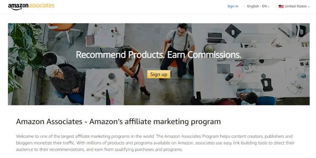 Screen shot of Page to become an Amazon Associate