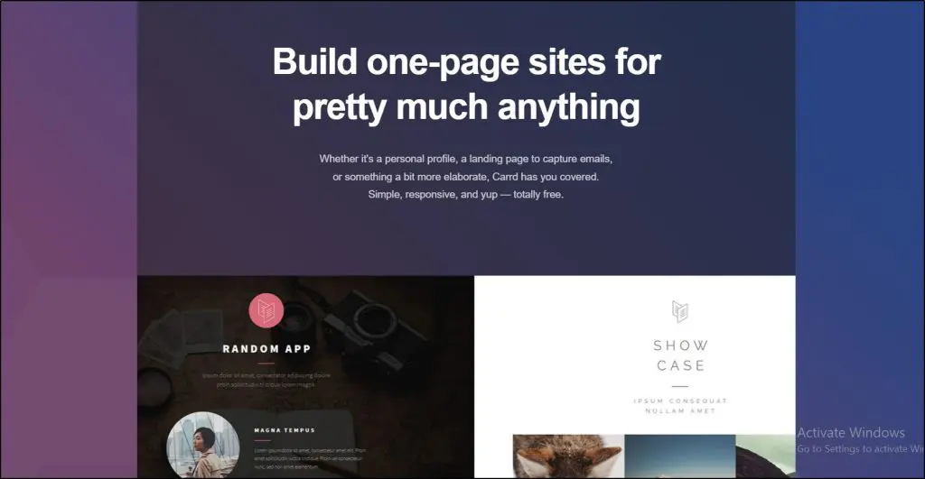 Carrd one-page site builder homepage
