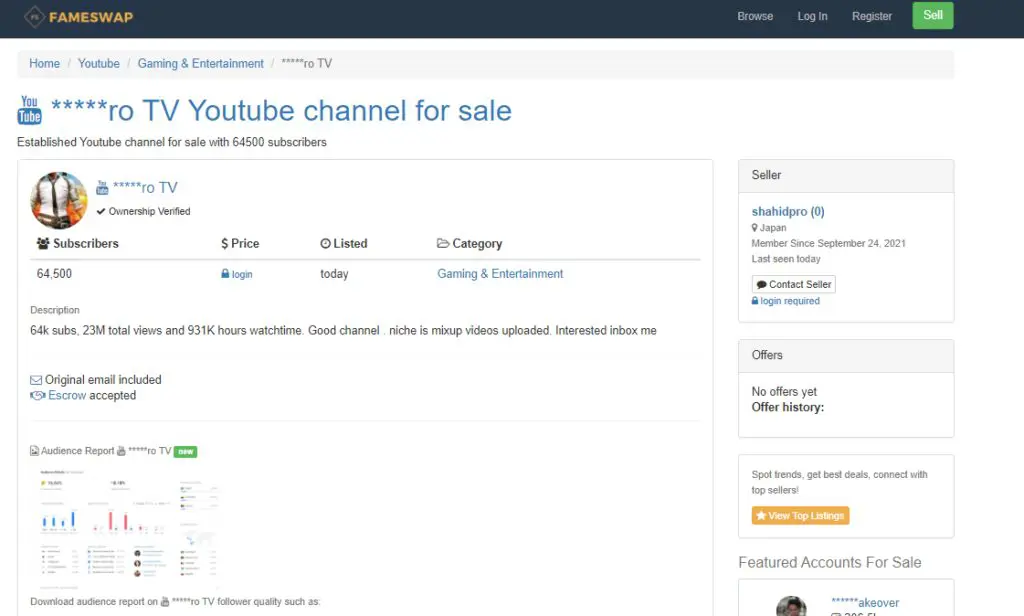 Screen shot of YouTube Frameswap page