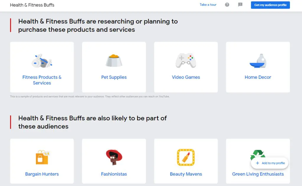 Screenshot of the Health & Fitness Find My Audience section