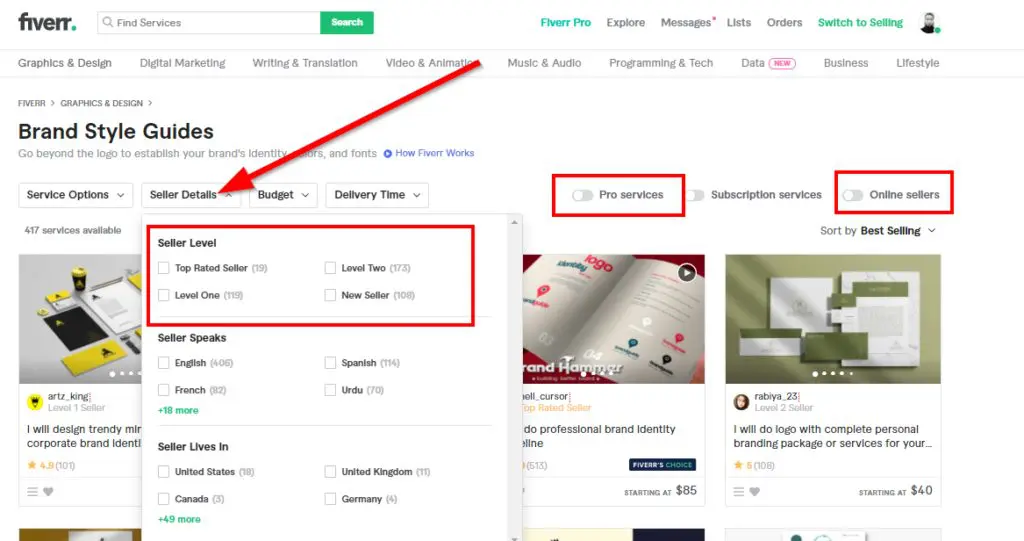 Page to select seller details