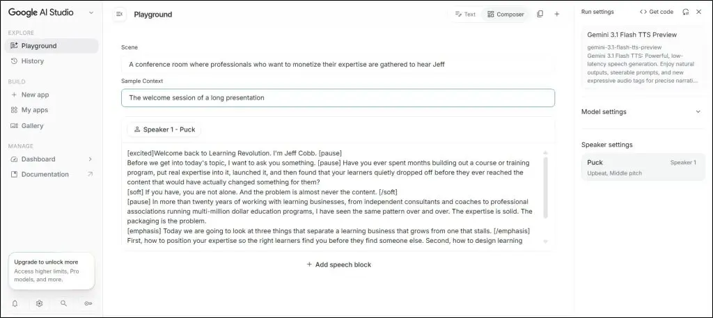 google ai studio ai audio sample
