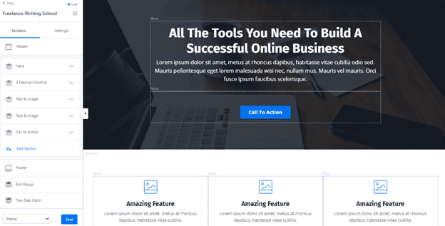 Kajabi course editing page: edits by drag and drop