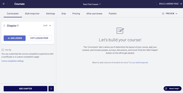Thinkific build course page by adding or copying lessons