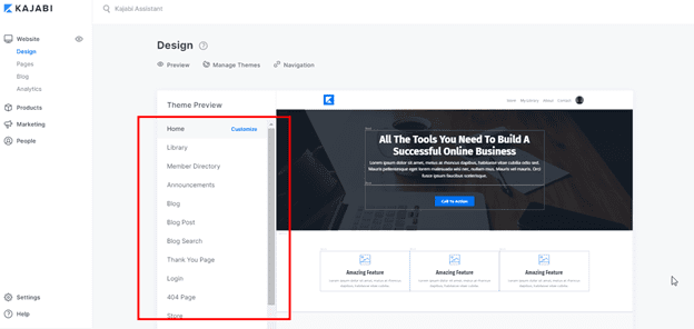 Kajabi page to site builder