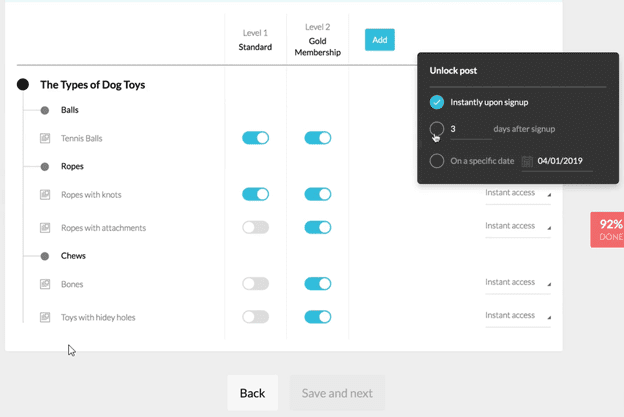 Kartra course builder page to drip content for membership sites