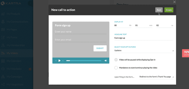 Kartra page to add sign up forms