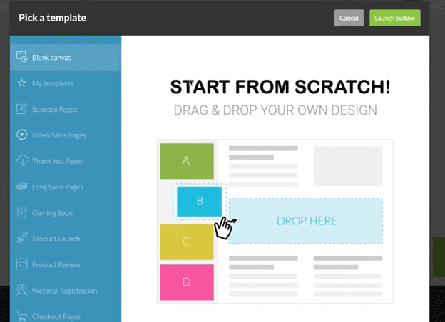 Kartra blank canvas start from scratch page
