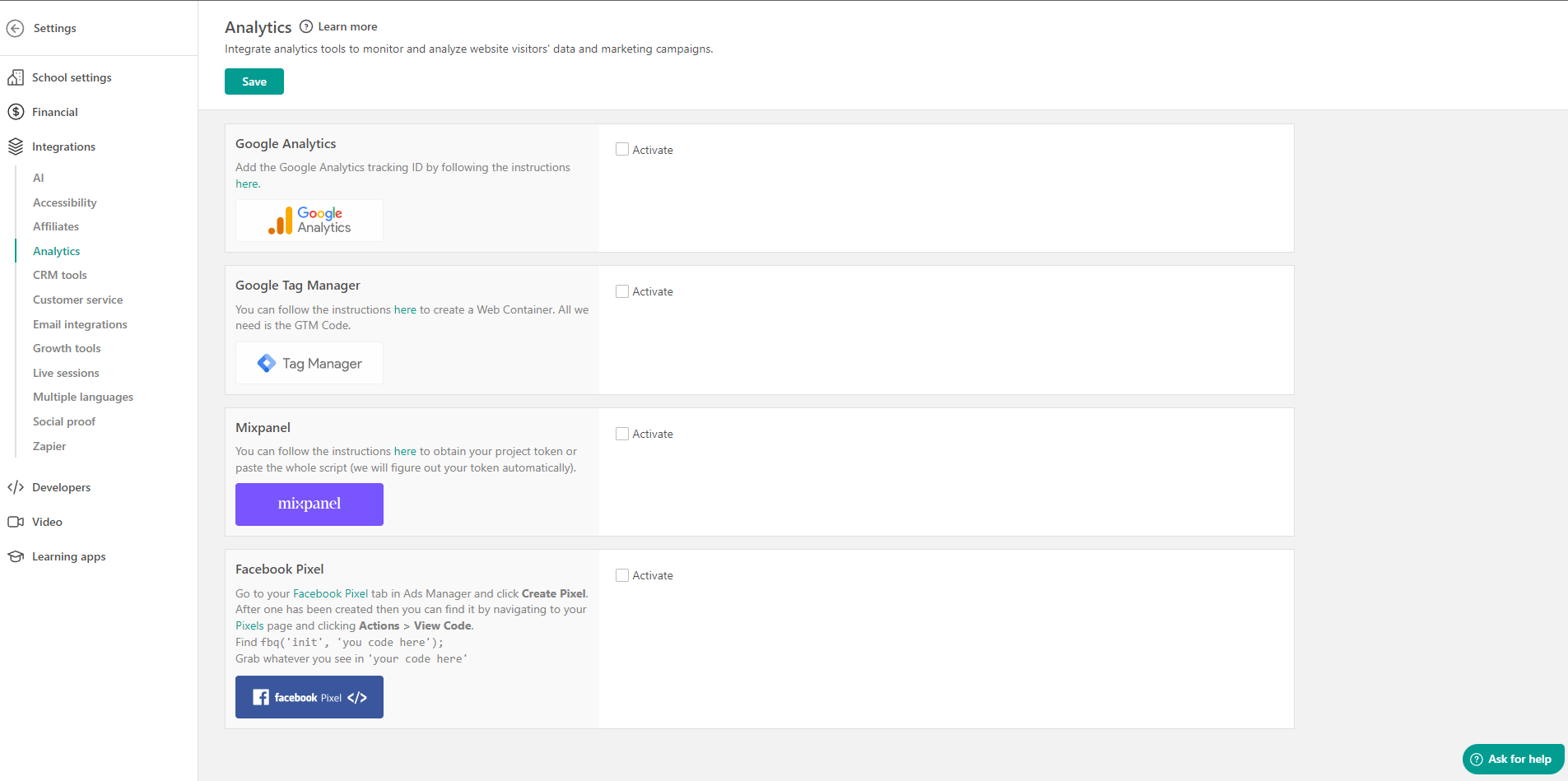 Kartra page for student view.