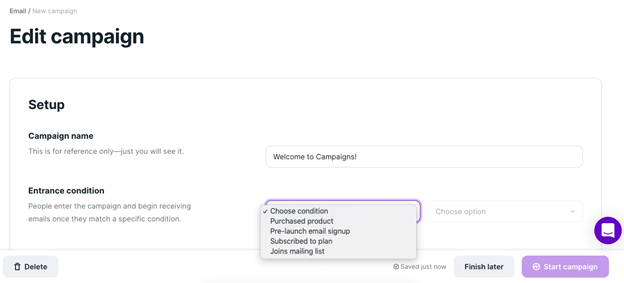 Podia page to edit a campaign.