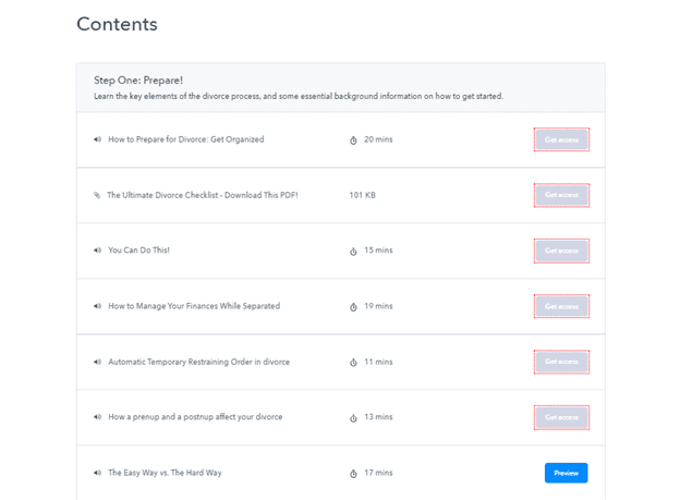 Podia contents page for course overview