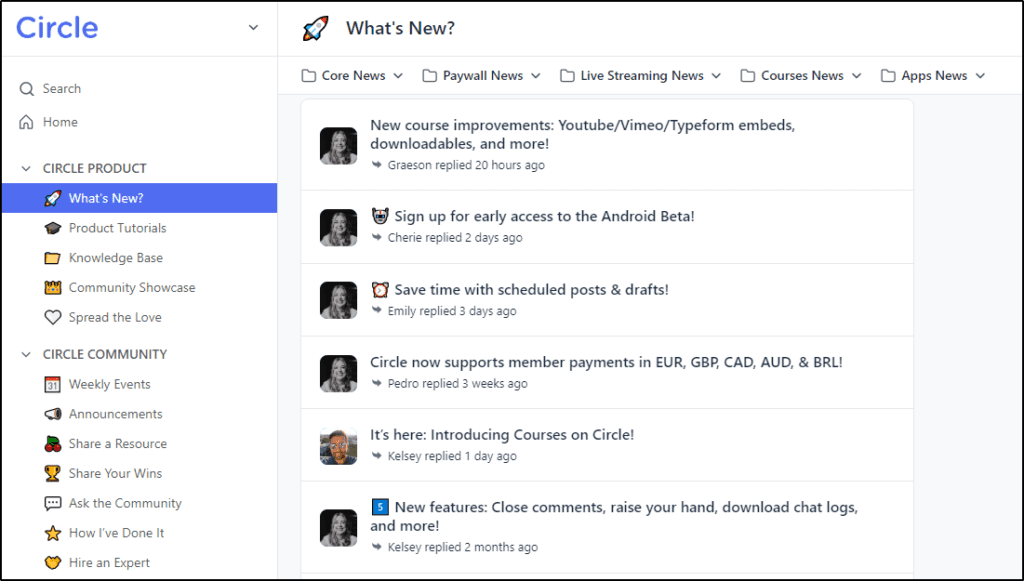 Circle What's New Menu showing 6 posts