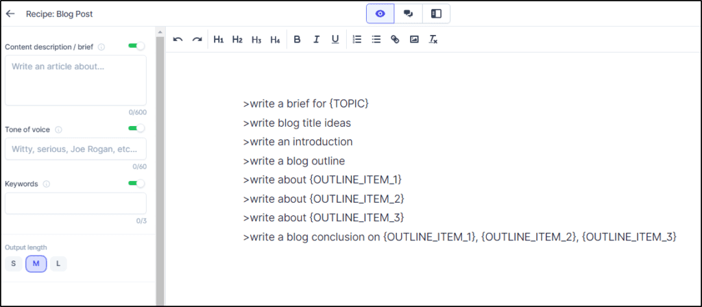 Recipe: Blog Post (in editor)