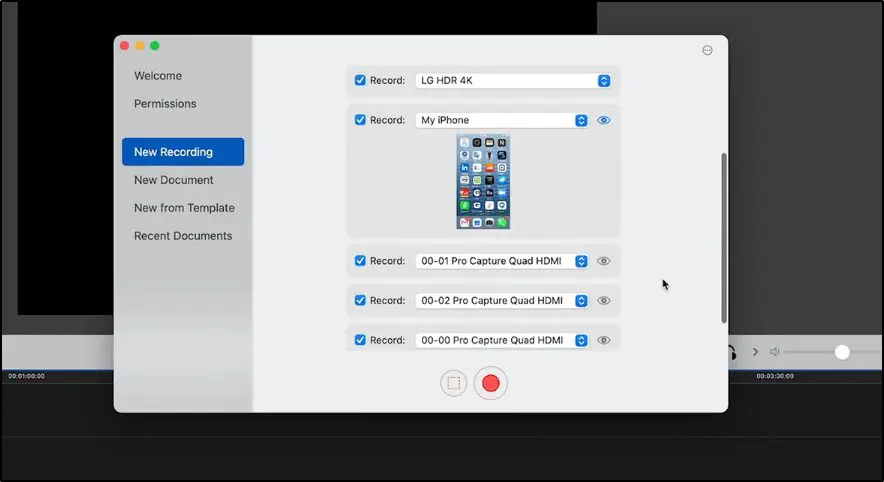 ScreenFlow review screenshot of ScreenFlow's "New Recording" options 