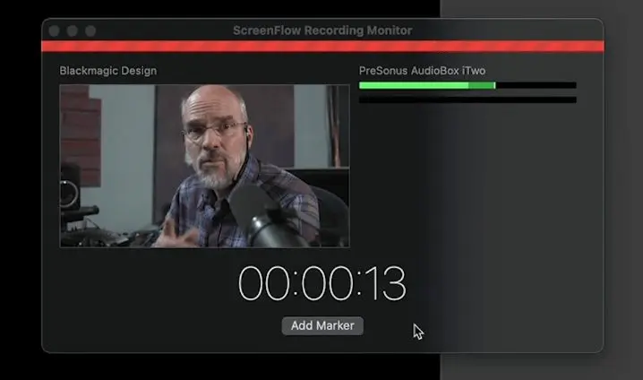 ScreenFlow review screenshot highlighting the ScreenFlow's "Add Marker" feature 