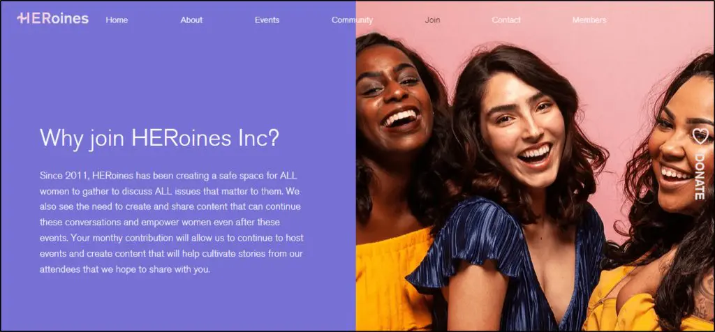 Wix Membership Site Example #1: HERoines: "Why join Heroines Inc?"