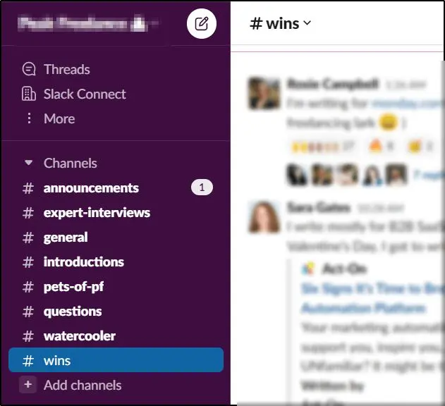 Slack community - #wins