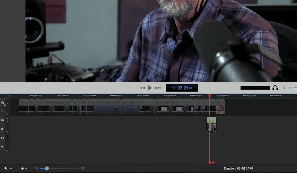 screenshot of ScreenFlow's timeline view to edit and modify video files.