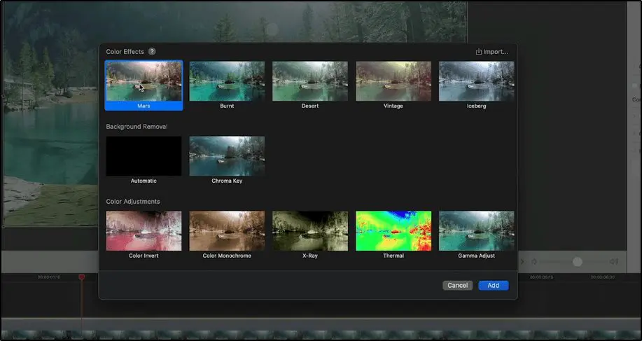 screenshot showing filter options in ScreenFlow.