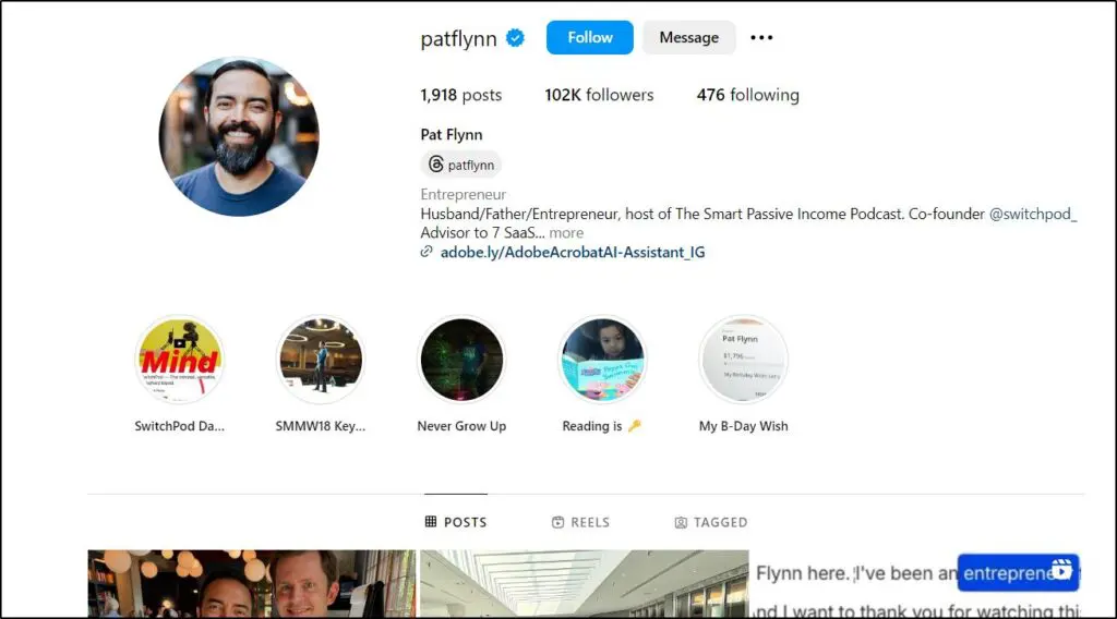 Pat Flynn's instagram page