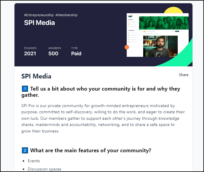 SPI Media community page in Circle