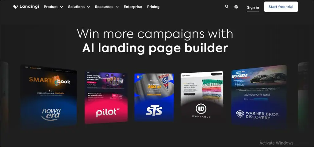 Landingi landing page builder homepage