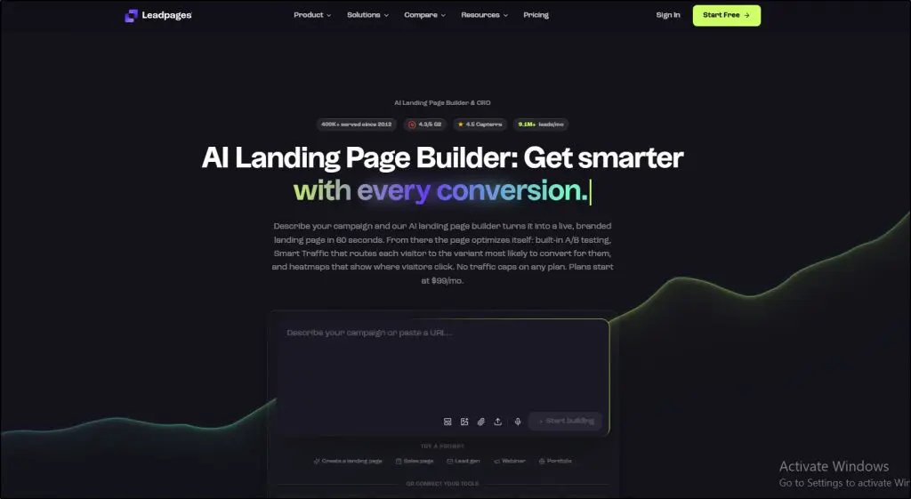 Leadpages landing page builder homepage