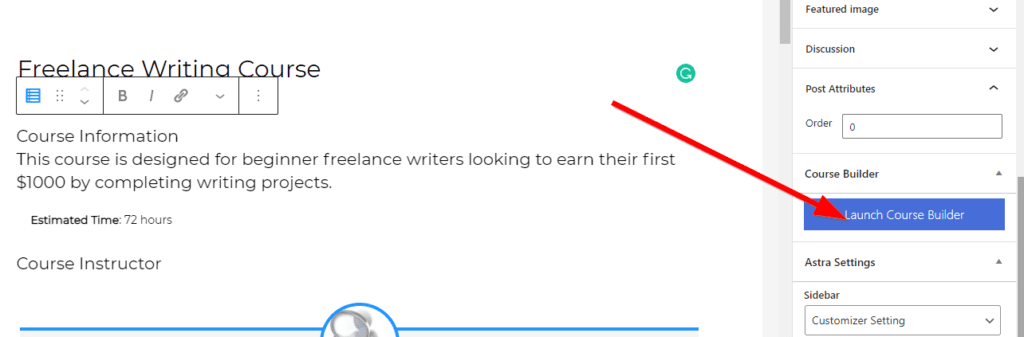 LifterLMS page to launch course builder