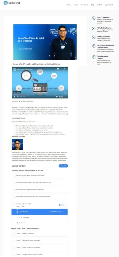 Course page example for LearnDash