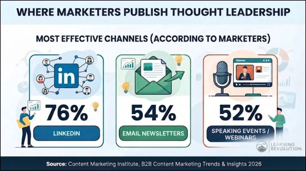 linkedin content 76% marketers say linkedin the most effective place to publish content for leads and clients
