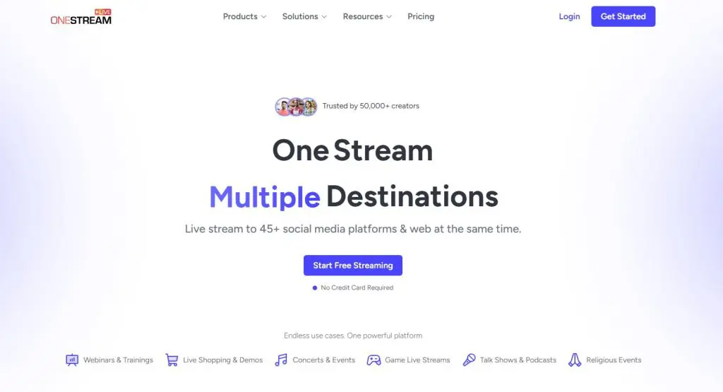 OneStream Live multistreaming platform homepage