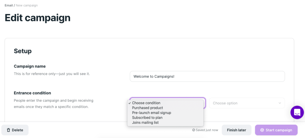 Podia page to edit a campaign