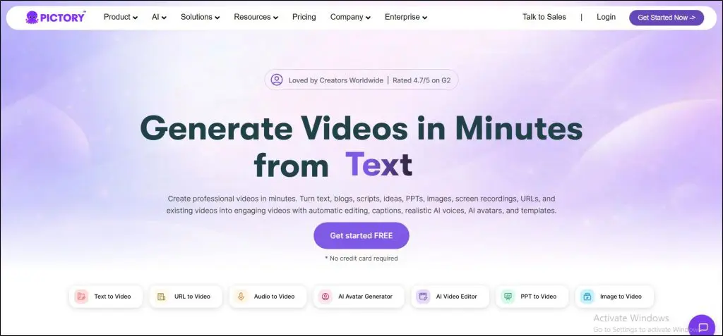 Pictory homepage