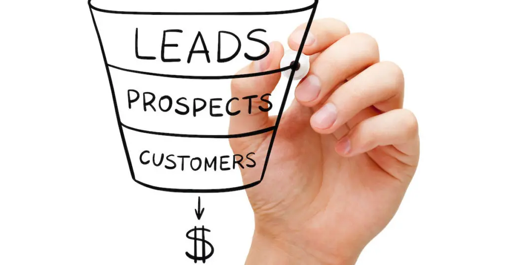 Hand drawing online course sales funnel business concept with black marker on transparent glass board.