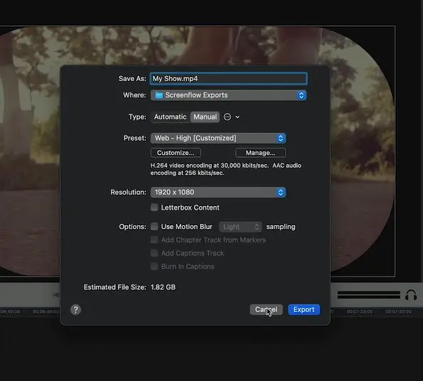Screenflow option page to edit projects