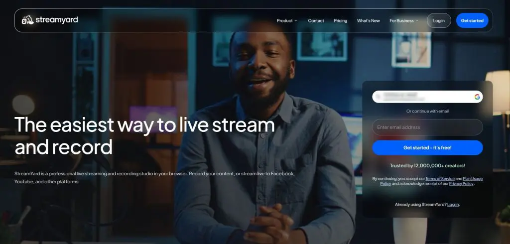 StreamYard live streaming studio homepage