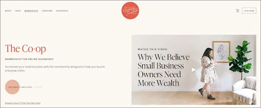 Screenshot of a membership site called "The Coop"