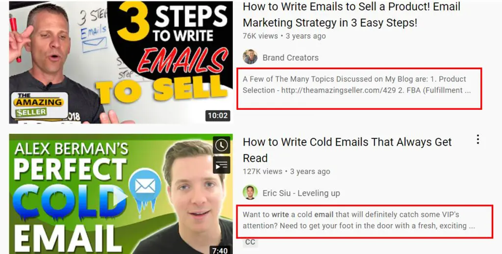 Page showing examples of how to use target keywords for searching.
