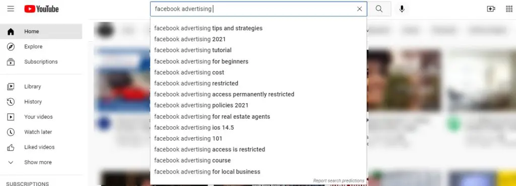 Page that shows YouTube keyword research.