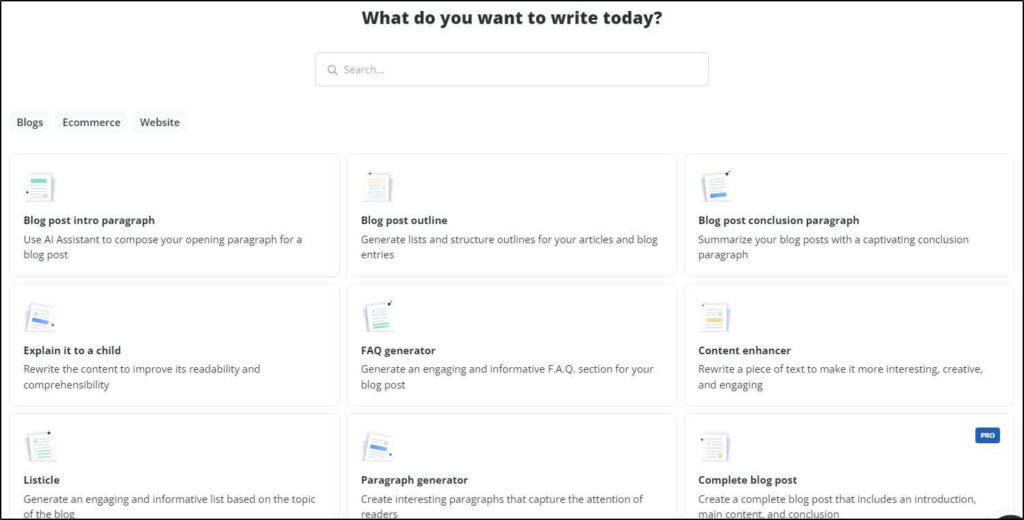 what do you want to write today screen with ideas