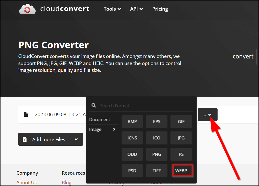 CloudConvert PNG Converter site