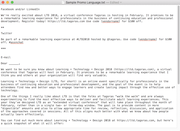 Screenshot of .txt file with LTD Promo Language