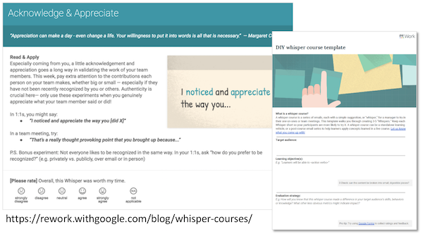 Screen shot of Google Whisper Courses Microlearning E-mails -